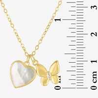 Womens White Mother Of Pearl 14K Gold Over Silver Butterfly Heart Pendant Necklace