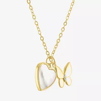 Womens White Mother Of Pearl 14K Gold Over Silver Butterfly Heart Pendant Necklace