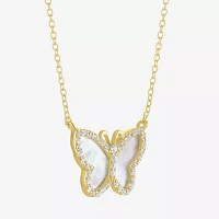 Womens White Mother Of Pearl 14K Gold Over Silver Butterfly Pendant Necklace