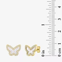 White Mother Of Pearl 14K Gold Over Silver 9mm Butterfly Stud Earrings