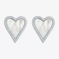 White Mother Of Pearl Sterling Silver 15mm Heart Stud Earrings