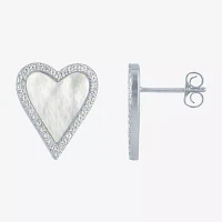 White Mother Of Pearl Sterling Silver 15mm Heart Stud Earrings