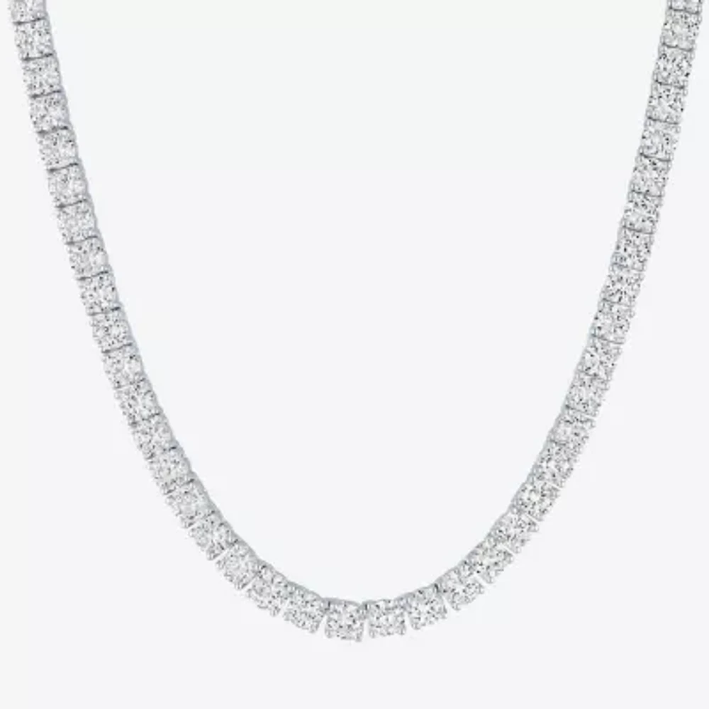 Womens Lab Created White Sapphire Sterling Silver Tennis Necklaces