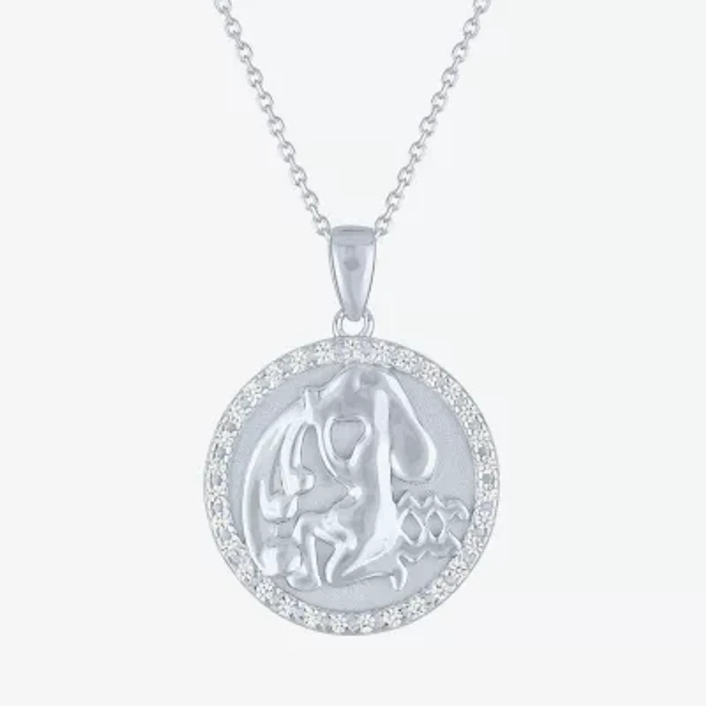 Taurus Womens Lab Created White Sapphire Sterling Silver Round Pendant Necklace