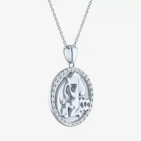 Taurus Womens Lab Created White Sapphire Sterling Silver Round Pendant Necklace