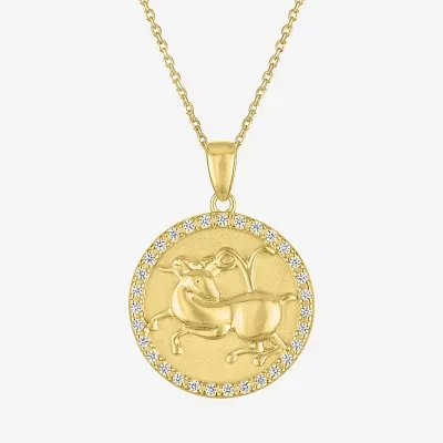 Aries Womens Lab Created White Sapphire 14K Gold Over Silver Round Pendant Necklace