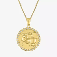 Aries Womens Lab Created White Sapphire 14K Gold Over Silver Round Pendant Necklace