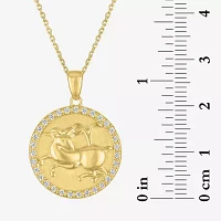 Aries Womens Lab Created White Sapphire 14K Gold Over Silver Round Pendant Necklace