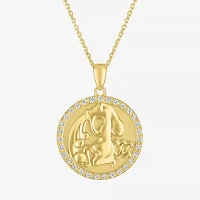 Zodiac Womens Lab Created White Sapphire 14K Gold Over Silver Round Pendant Necklace