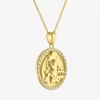 Zodiac Womens Lab Created White Sapphire 14K Gold Over Silver Round Pendant Necklace