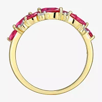 2MM Lab Created Red Ruby 18K Gold Over Silver Band