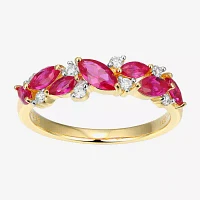 2MM Lab Created Red Ruby 18K Gold Over Silver Band