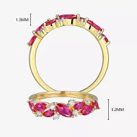 2MM Lab Created Red Ruby 18K Gold Over Silver Band