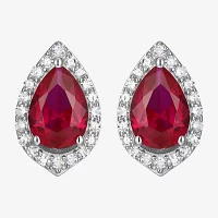 Lab Created Red Ruby Sterling Silver 11.2mm Pear Stud Earrings