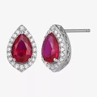 Lab Created Red Ruby Sterling Silver 11.2mm Pear Stud Earrings