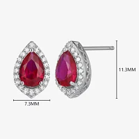 Lab Created Red Ruby Sterling Silver 11.2mm Pear Stud Earrings