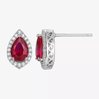 Lab Created Red Ruby Sterling Silver 11.2mm Pear Stud Earrings