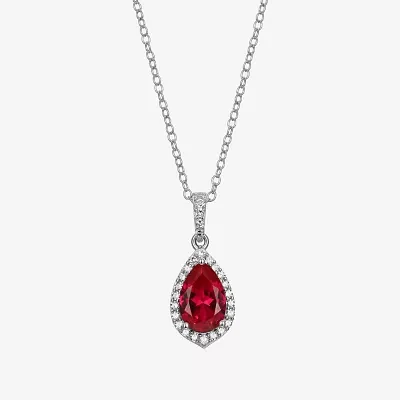 Womens Lab Created Red Ruby Sterling Silver Pear Pendant Necklace