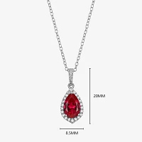 Womens Lab Created Red Ruby Sterling Silver Pear Pendant Necklace