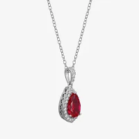 Womens Lab Created Red Ruby Sterling Silver Pear Pendant Necklace