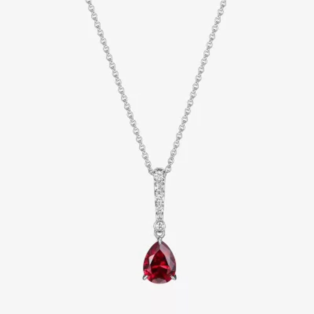 Womens Lab Created Red Ruby Sterling Silver Pear Pendant Necklace