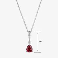 Womens Lab Created Red Ruby Sterling Silver Pear Pendant Necklace