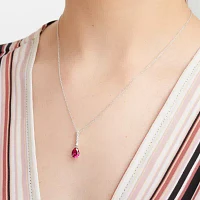 Womens Lab Created Red Ruby Sterling Silver Pear Pendant Necklace