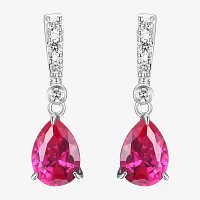 Lab Created Red Ruby Sterling Silver Pear Drop Earrings