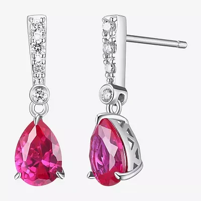 Lab Created Red Ruby Sterling Silver Pear Drop Earrings