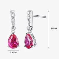 Lab Created Red Ruby Sterling Silver Pear Drop Earrings