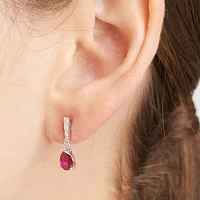 Lab Created Red Ruby Sterling Silver Pear Drop Earrings