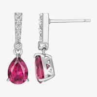 Lab Created Red Ruby Sterling Silver Pear Drop Earrings