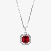 Womens Lab Created Red Ruby Sterling Silver Cushion Pendant Necklace