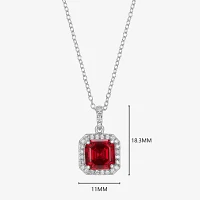 Womens Lab Created Red Ruby Sterling Silver Cushion Pendant Necklace