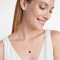 Womens Lab Created Red Ruby Sterling Silver Cushion Pendant Necklace