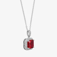 Womens Lab Created Red Ruby Sterling Silver Cushion Pendant Necklace