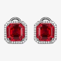 Lab Created Red Ruby Sterling Silver 11.4mm Cushion Stud Earrings