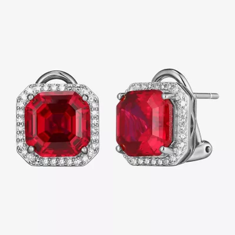 Lab Created Red Ruby Sterling Silver 11.4mm Cushion Stud Earrings