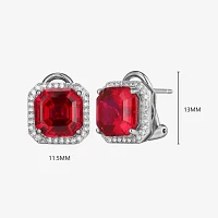 Lab Created Red Ruby Sterling Silver 11.4mm Cushion Stud Earrings