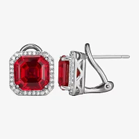 Lab Created Red Ruby Sterling Silver 11.4mm Cushion Stud Earrings