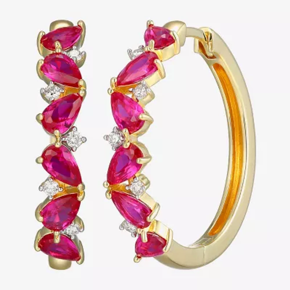 Gemstone 18K Gold Over Silver 25mm Hoop Earrings