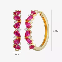 Lab Created Red Ruby 18K Gold Over Silver 25mm Hoop Earrings