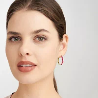 Lab Created Red Ruby 18K Gold Over Silver 25mm Hoop Earrings