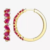 Lab Created Red Ruby 18K Gold Over Silver 25mm Hoop Earrings