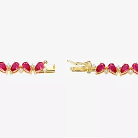 Lab Created Red Ruby 18K Gold Over Silver 7.25 Inch Tennis Bracelet