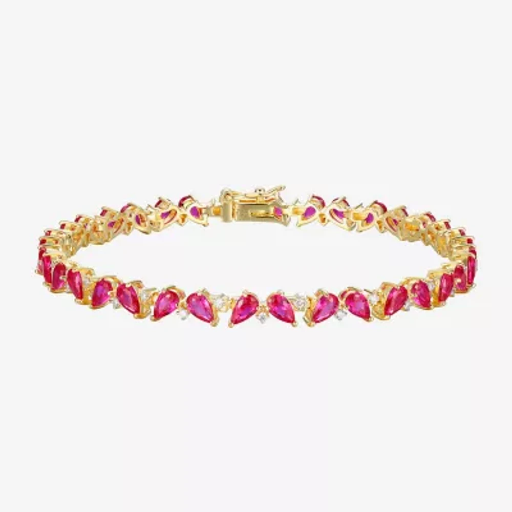 Lab Created Red Ruby 18K Gold Over Silver 7.25 Inch Tennis Bracelet