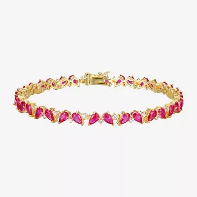 Lab Created Red Ruby 18K Gold Over Silver 7.25 Inch Tennis Bracelet