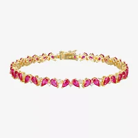 Lab Created Red Ruby 18K Gold Over Silver 7.25 Inch Tennis Bracelet