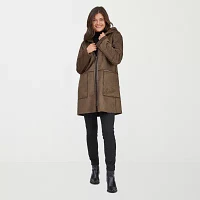 Frye and Co. Womens Faux Leather Sherpa Lined Midweight Fur Coat