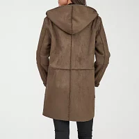 Frye and Co. Womens Faux Leather Sherpa Lined Midweight Fur Coat